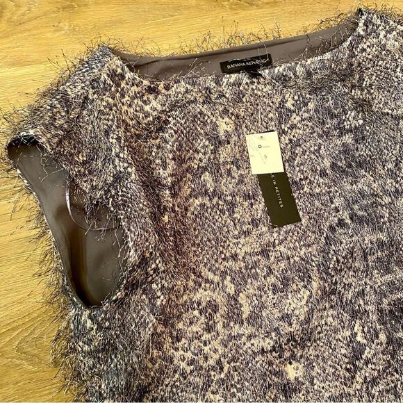 BANANA REPUBLIC ABSTRACT SNAKE SKIN PRINT FRINGE EYELASH BLACK & GRAY TOP S NWT - Picture 13 of 16